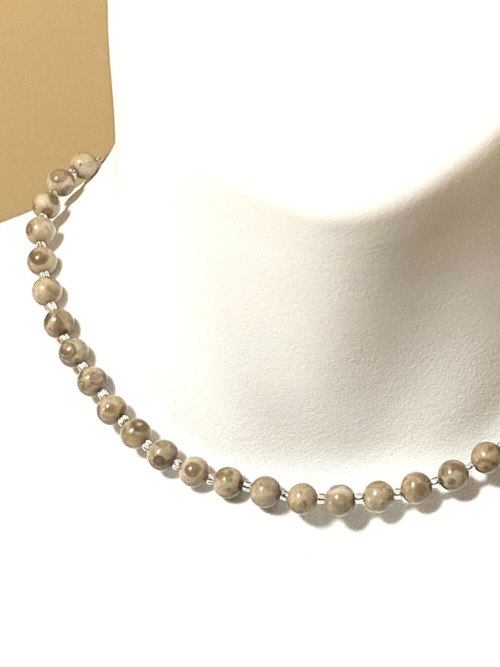 Light Brown Agate Short Necklace, Natural Gemstone Beaded Necklace